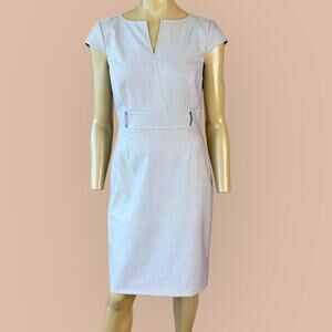 Antonio Melani Casual Cap Sleeves Sheath Pencil Dress Belted Size 4 Light Gray